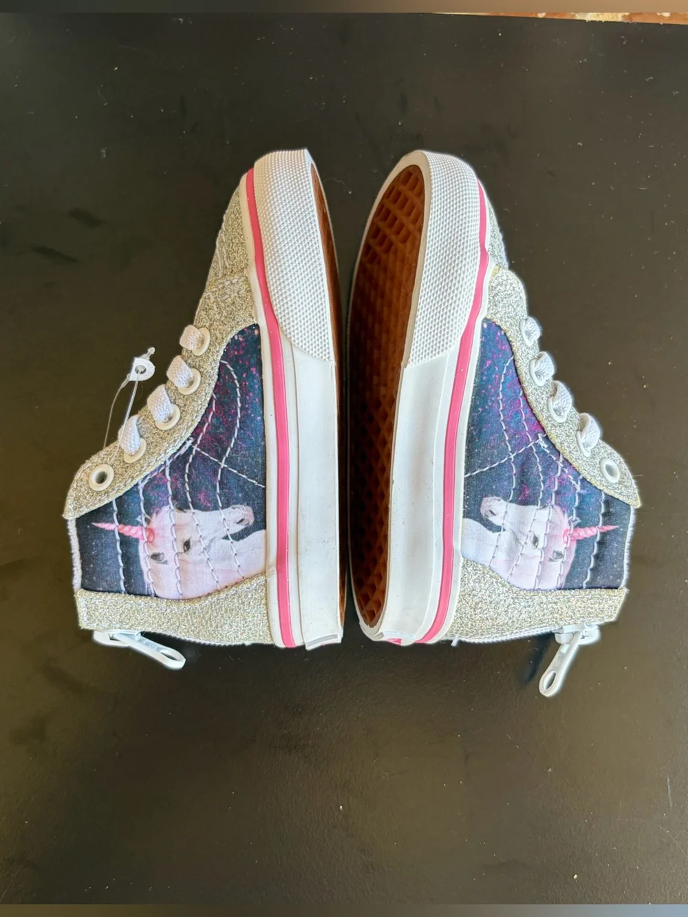 Vans Sk8-Hi Zip Digi Unicorn Sneaker Silver Glitter Size 4 NWOT